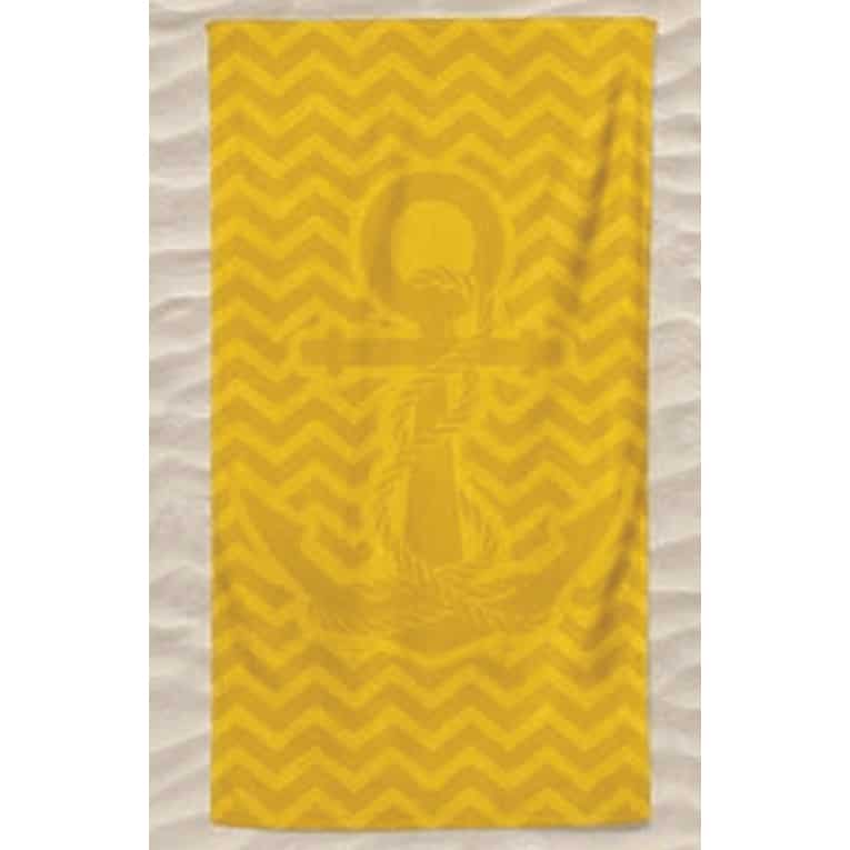 Yellow Beach Towel Microfiber Plain Anchor with Embossed Waves