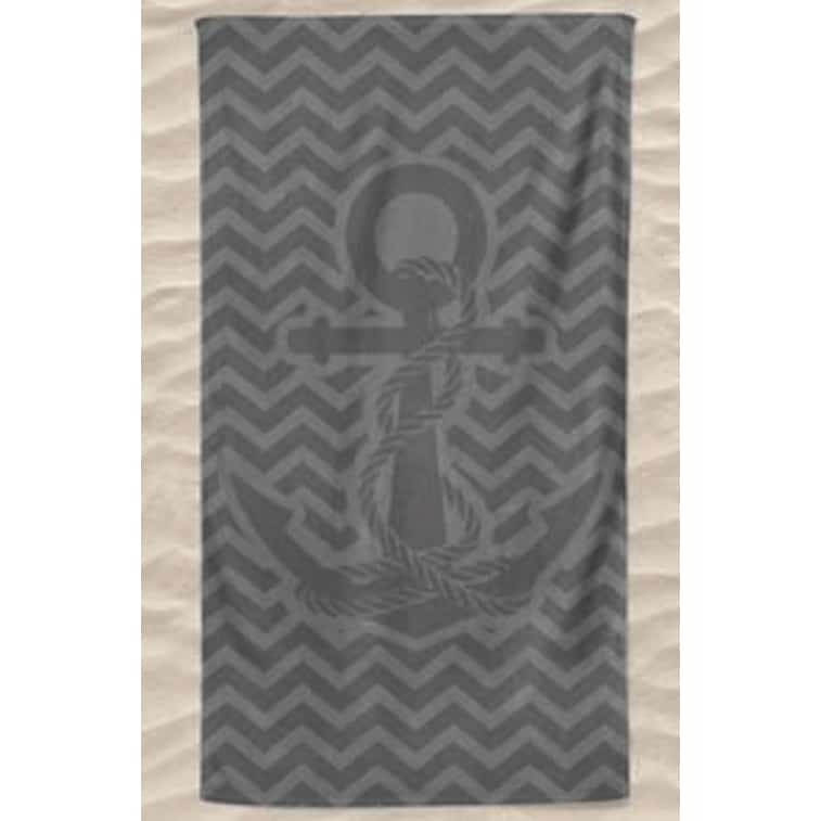 Gray Beach Towel Microfiber Plain Anchor with Embossed Waves