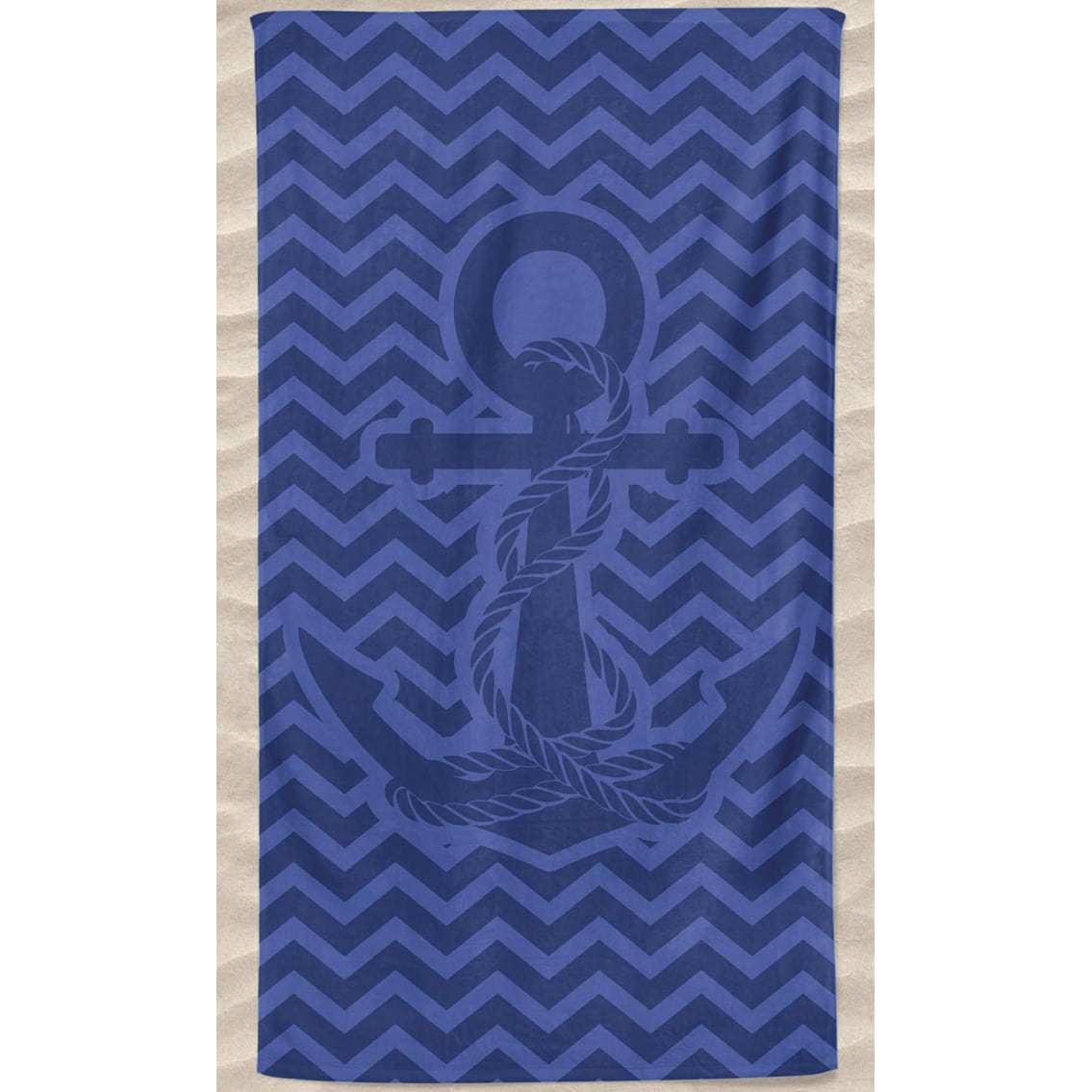 Royal Blue Beach Towel Microfiber Plain Anchor with Embossed Waves
