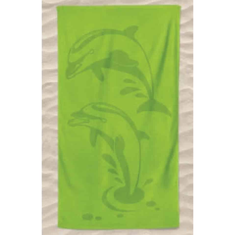 Light Green Two Dolphins Embossed Microfiber Beach Towel