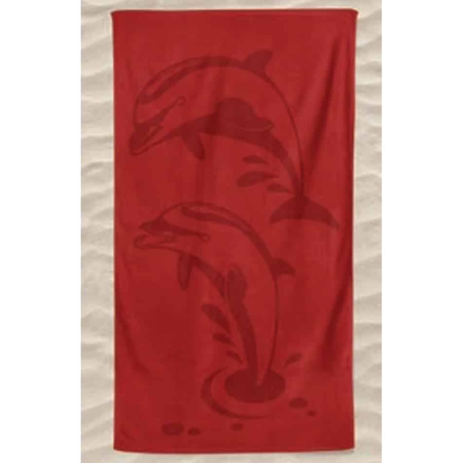 Red Two Dolphins Embossed Microfiber Beach Towel