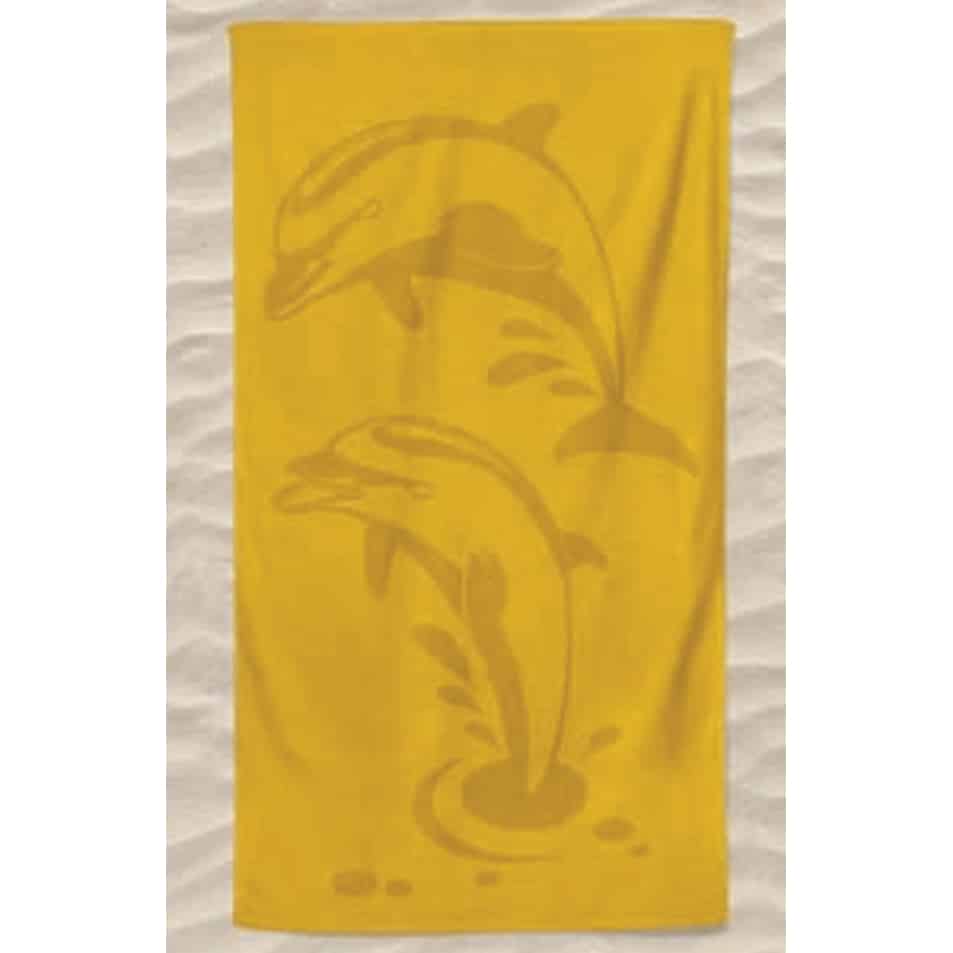Yellow Two Dolphins Embossed Microfiber Beach Towel