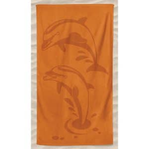 Orange Two Dolphins Embossed Microfiber Beach Towel
