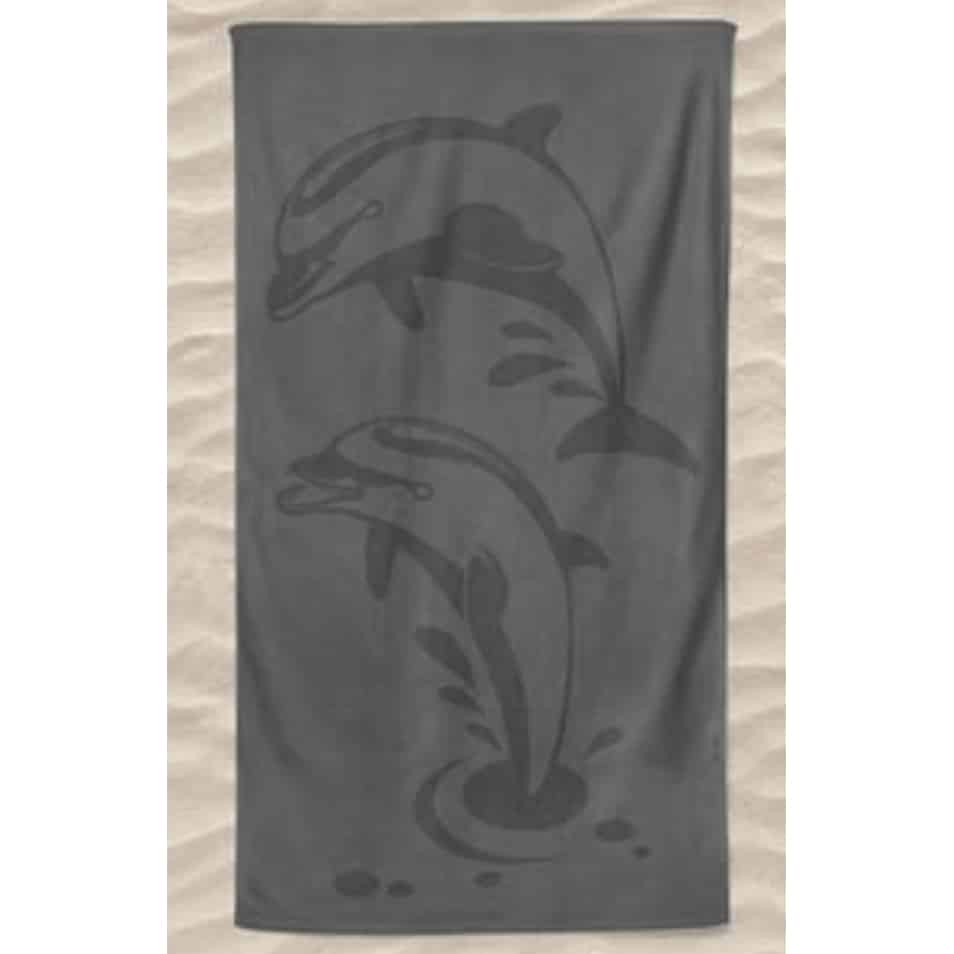 Gray Two Dolphins Embossed Microfiber Beach Towel
