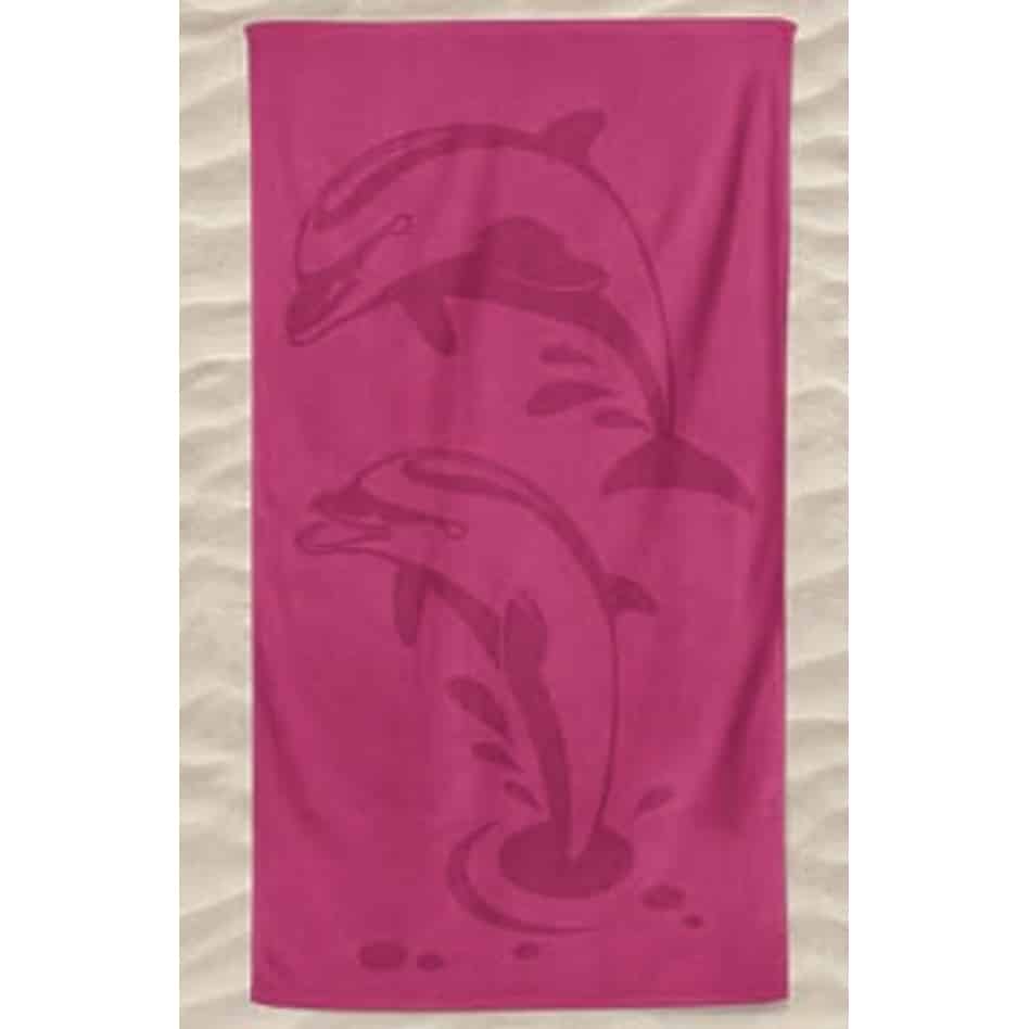 Pink Two Dolphins Embossed Microfiber Beach Towel