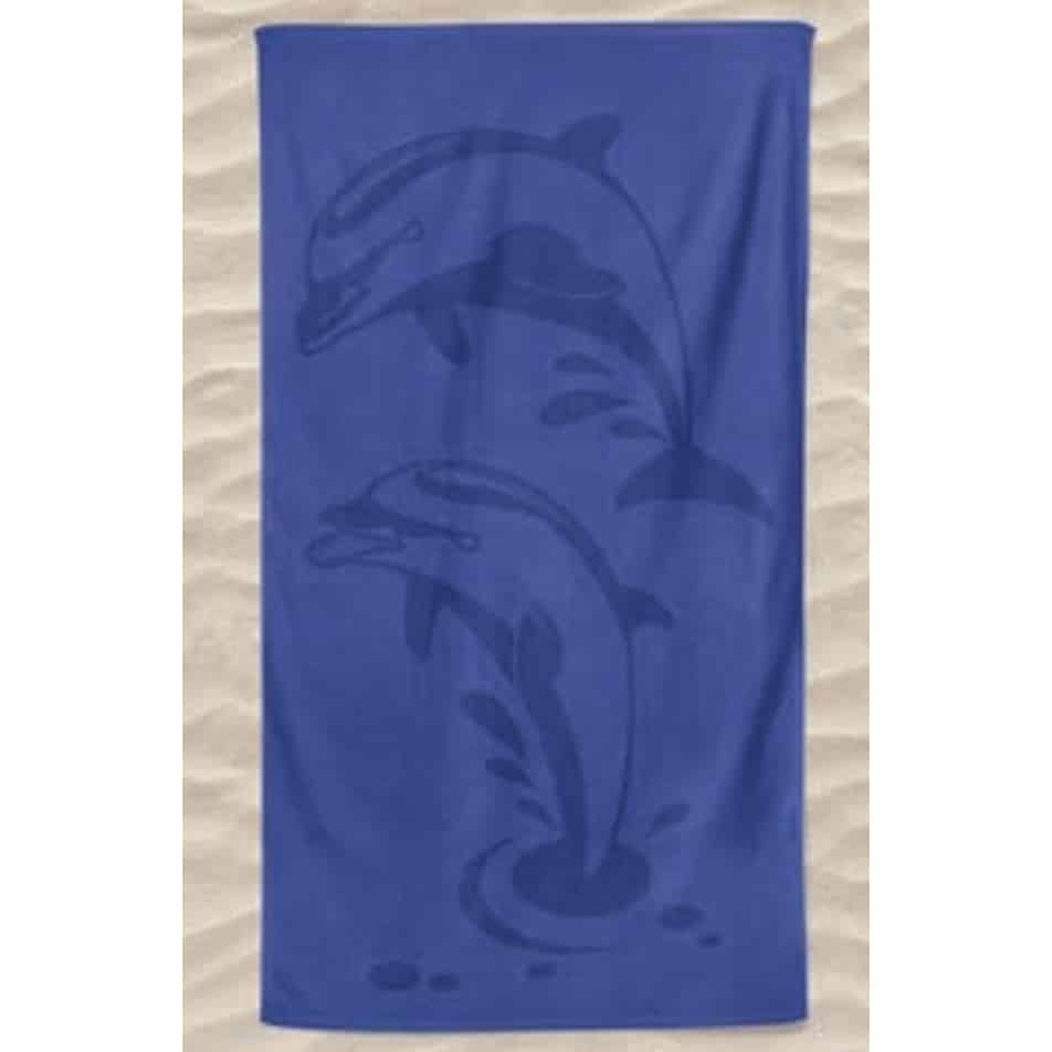 Toalla de Playa Microfibra Lisa Dos Delfines en Relieve Azul Rey
