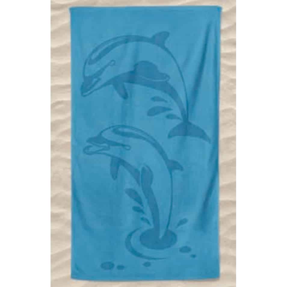 Light Blue Two Dolphins Embossed Microfiber Beach Towel