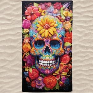 Colorful Skull with Flowers Microfiber Beach Towel
