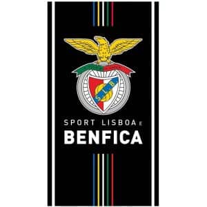 Toalha de Praia Microfibra Licenciada Sport Lisboa e Benfica Preta com Faixas Coloridas
