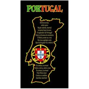 Toalha de Praia Microfibra Portugal Preta Mapa Hino