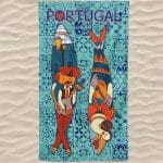 Toalha de Praia Microfibra Portugal Sardinhas Azulejos Azuis