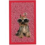 Toalha de Praia Microfibra Cadela Yorkshire Fundo Leopardo Rosa