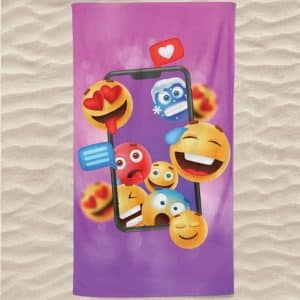 Toalha de Praia Microfibra Rosa Emojis Smartphone