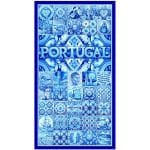 Toalha de Praia Microfibra Azulejos Flores Azul Portugal