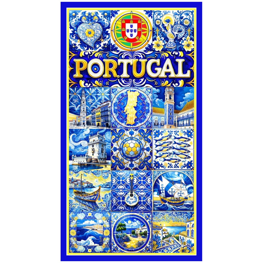 Toalha de Praia Microfibra Azulejos Portugal Colorida