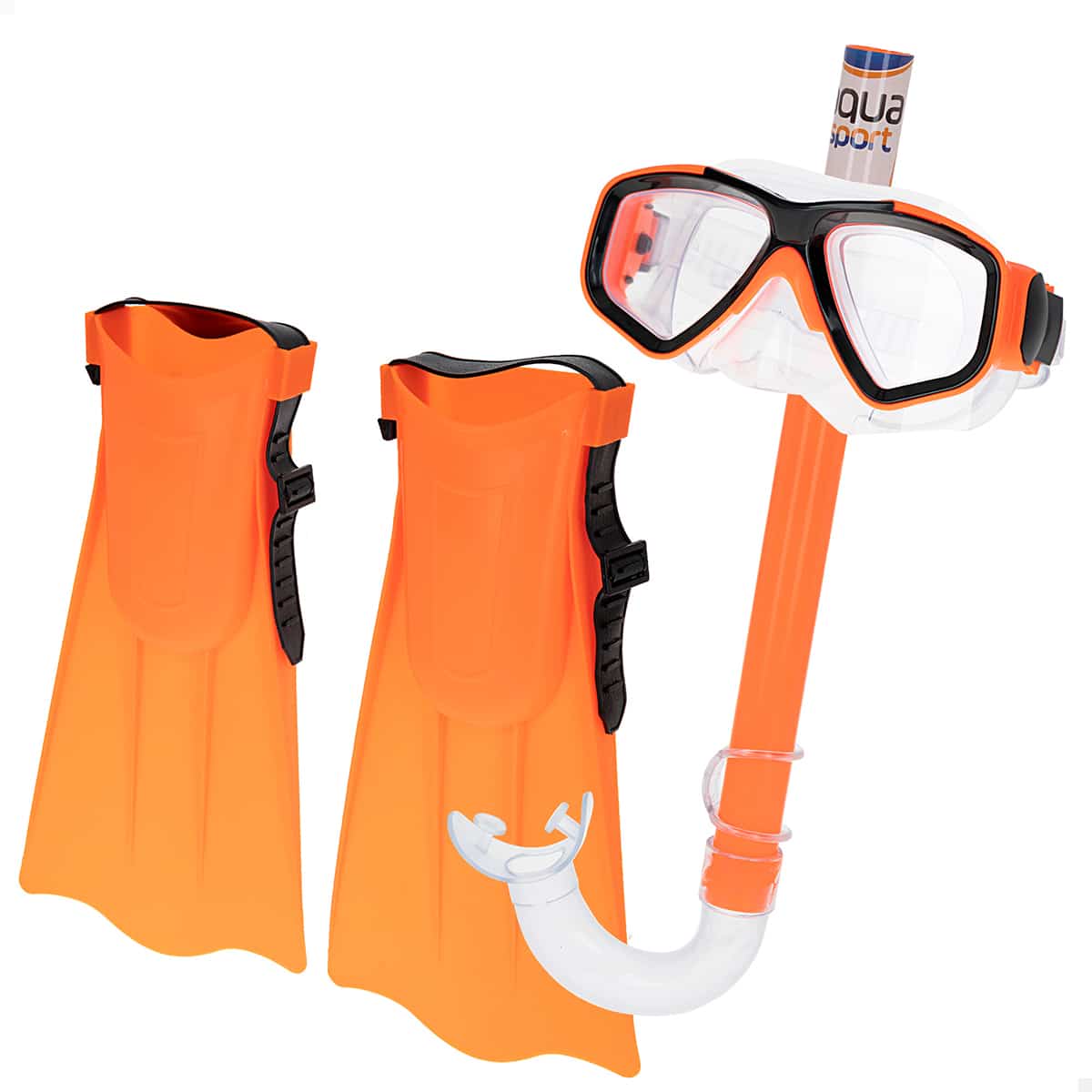 Conjunto Júnior de Mergulho 3 em 1 (Máscara, Tubo e Barbatanas) Aqua Sport 53939 Laranja