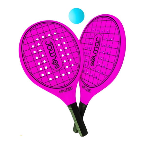 Conjunto Raquetes Praia Furos Coloridas com Bola Solmar Rosa
