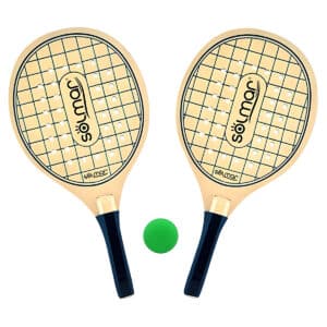 Conjunto Raquetes Praia Furos Madeira Grelha com Bola Solmar
