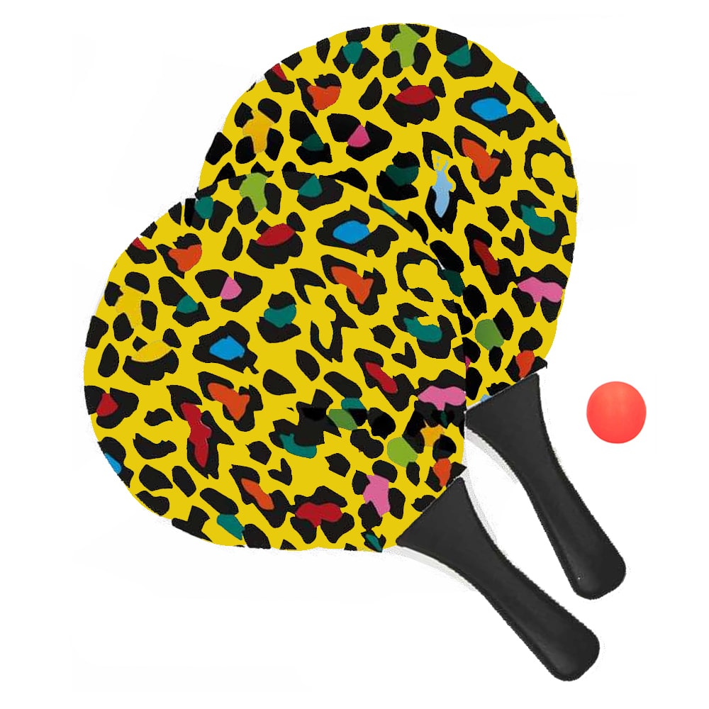 Conjunto Raquetes de Praia Tradicional Print Animal com Bola Aremar Amarelo