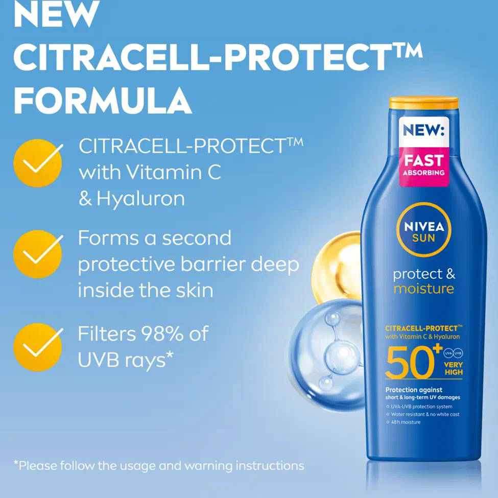 Locao-Solar-Protect-Moisture-FP50-200ml-Nivea Loção Solar Protect & Moisture FP50+ 200ml Nivea