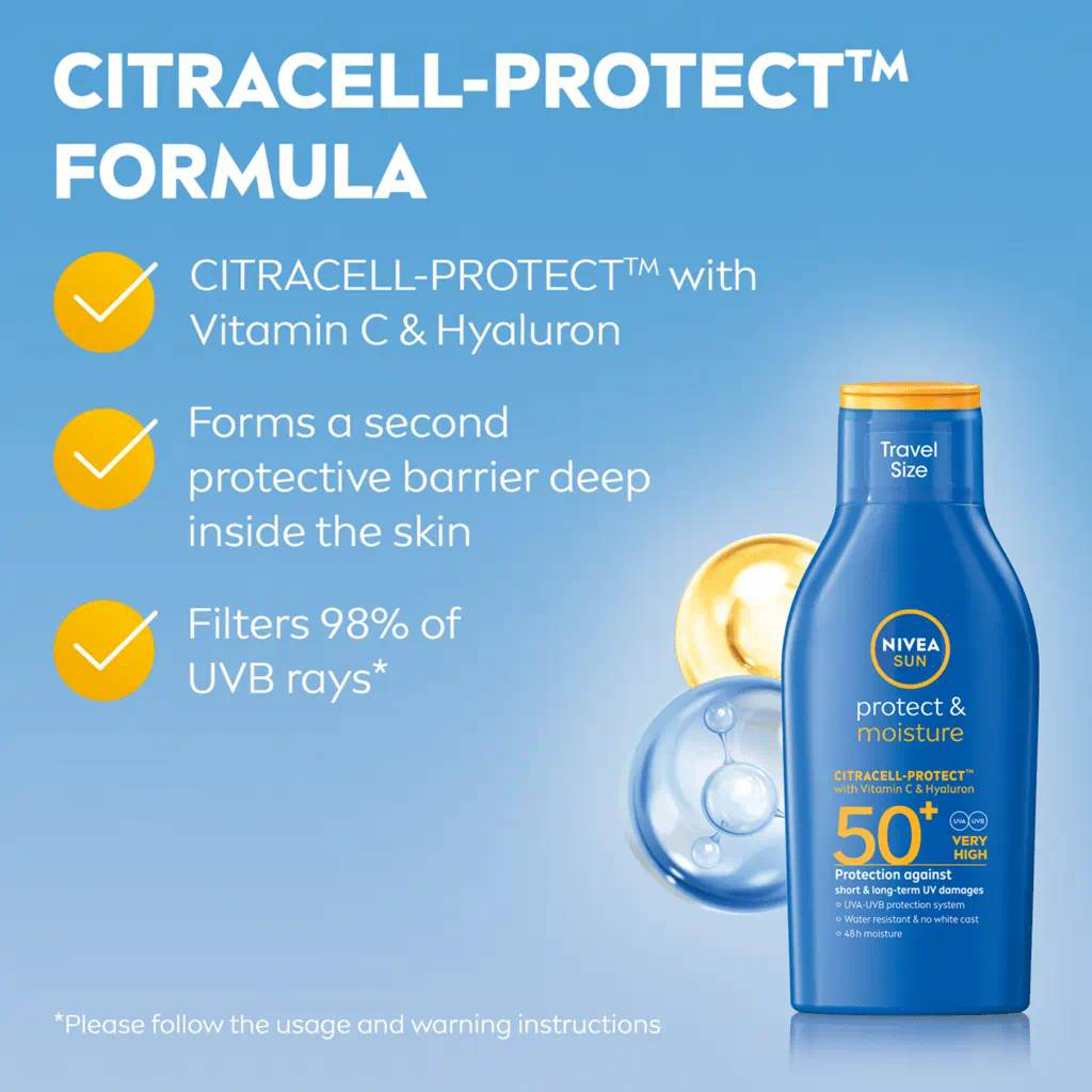 Loção Solar Protect & Moisture FP50+ Mini 100ml Nivea Loção Solar Protect & Moisture FP50+ Mini 100ml Nivea