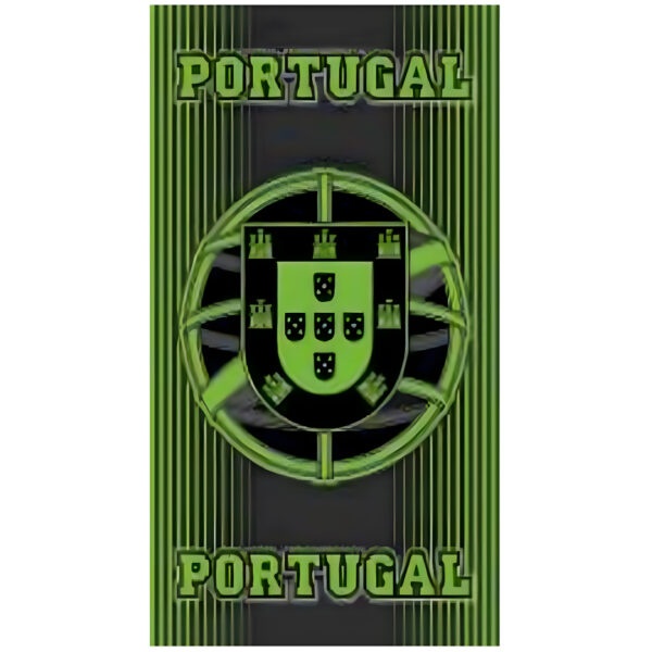 Toalha de Praia Microfibra Portugal com Escudo Verde e Risca Vertical