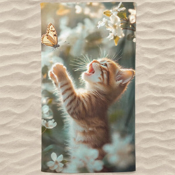 Toalha de Praia Microfibra Criança Gatinho e Borboleta #6003 #SC005370