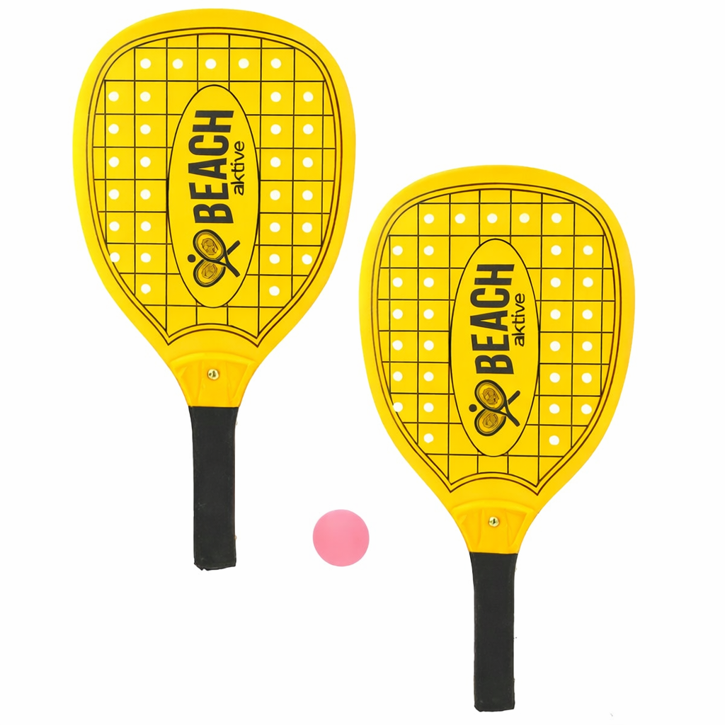Conjunto de Raquetes de Praia com Furos Neon Aktive Amarelo