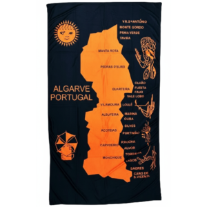 Toalha de Praia Microfibra Mapa Algarve Fluorescente Laranja