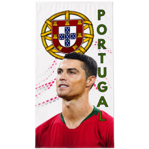 Toalha de Praia Microfibra Cristiano Ronaldo Escudo Portugal Branco
