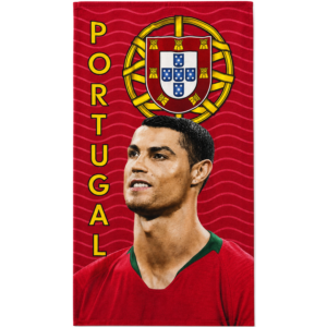 Toalha de Praia Microfibra Cristiano Ronaldo Escudo Portugal Vermelha